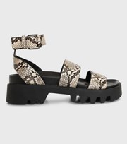 London Rebel Brown Faux Snake Chunky Buckle Sandals